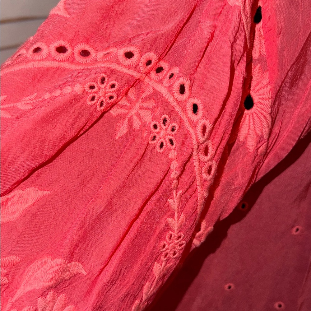 Johnny Was Womens Coral Embroidered Long Sleeve Tunic with crocheted buttons lg - Picture 5 of 15